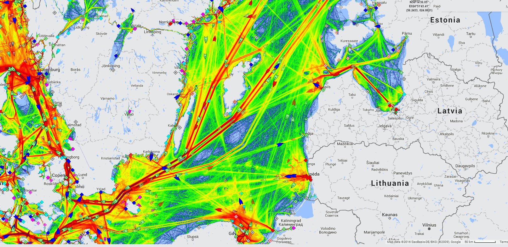 Live Marine Traffic, Density Map and Current Position of ships in BALTIC SEA AIS